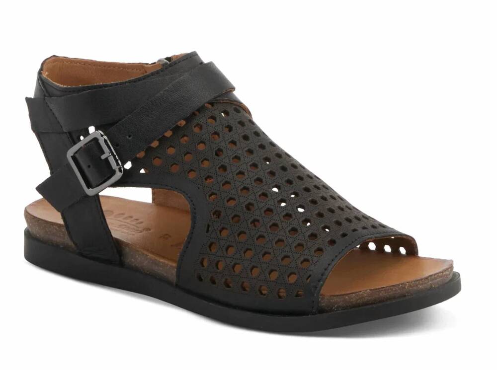 NEW SPRING STEP SHOES women's covington leather flat ankle sandal in black